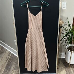 Chic Striped Midi Dress in Tan